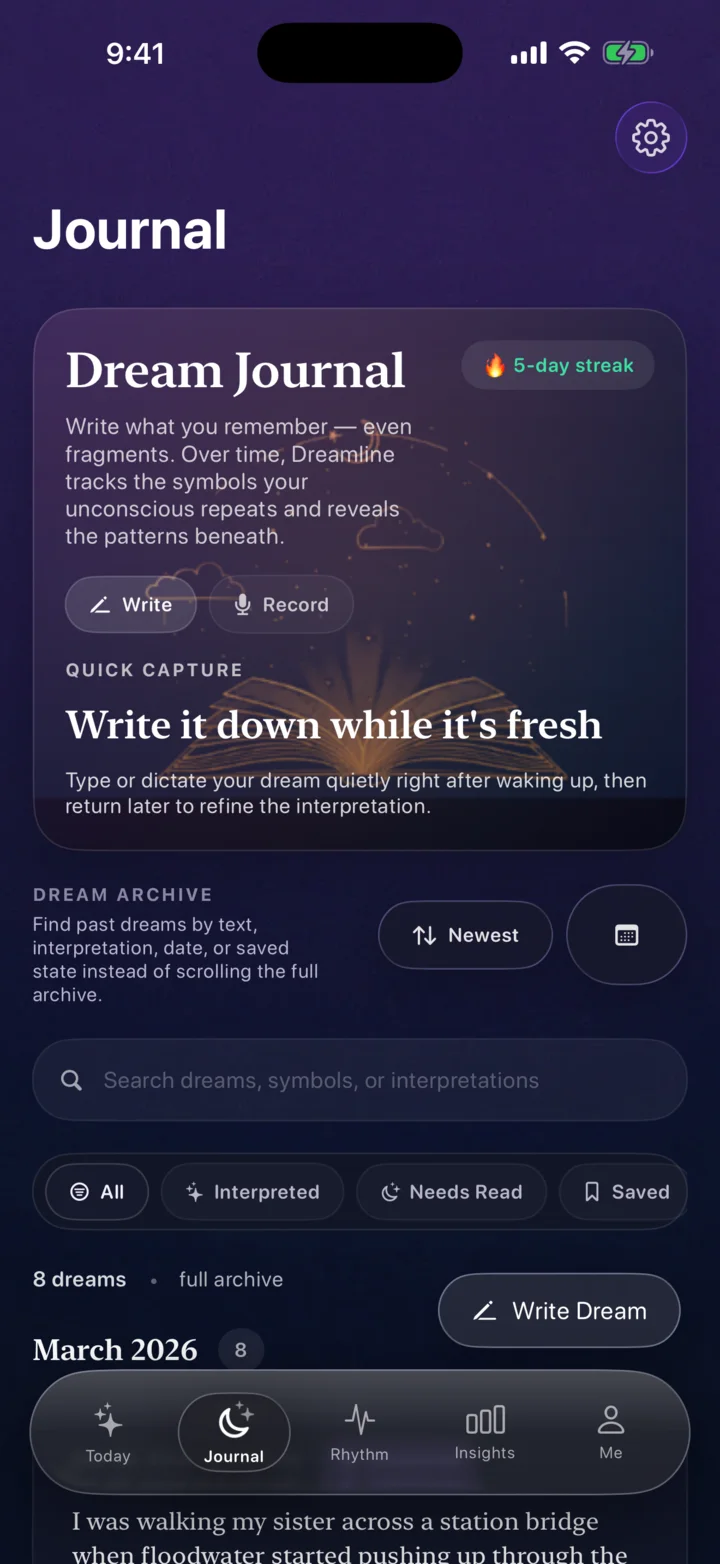 Aftercurrent Journal screen.